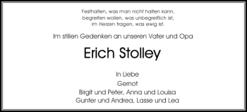 Traueranzeige von Erich Stolley von Eckernförder Zeitung