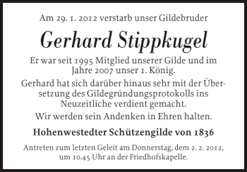 Traueranzeige von Gerhard Stippkugel von Landeszeitung