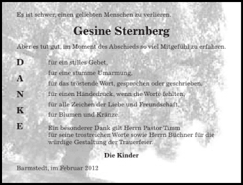 Traueranzeige von Gesine Sternberg von Elmshorner Nachrichten