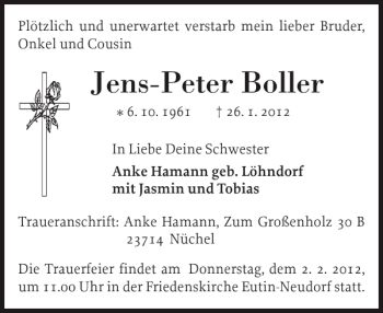 Traueranzeige von Jens-Peter Boller von Ostholsteiner Anzeiger