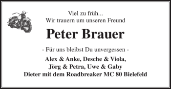 Traueranzeige von Peter Brauer von Sylter Rundschau