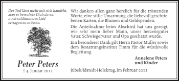 Traueranzeige von Peter Peters von Flensburger Tageblatt