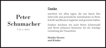 Traueranzeige von Peter Schumacher von Elmshorner Nachrichten