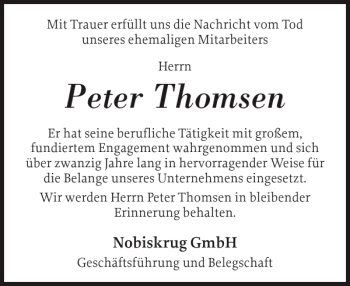 Traueranzeige von Peter Thomsen von Husumer Nachrichten