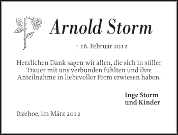 Traueranzeige von Arnold Storm von Norddeutsche Rundschau