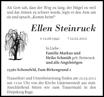 Traueranzeige von Ellen Steinruck von Landeszeitung