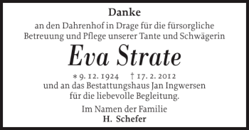Traueranzeige von Eva Strate von Husumer Nachrichten