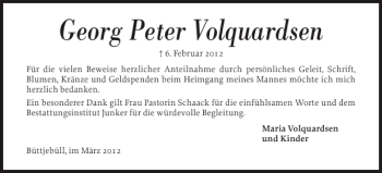 Traueranzeige von Georg Peter Volquardsen von Husumer Nachrichten