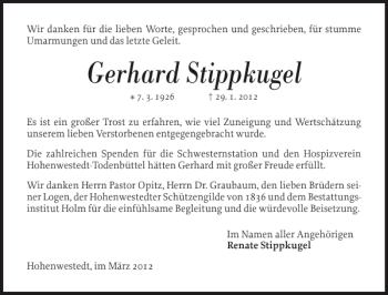 Traueranzeige von Gerhard Stippkugel von Landeszeitung