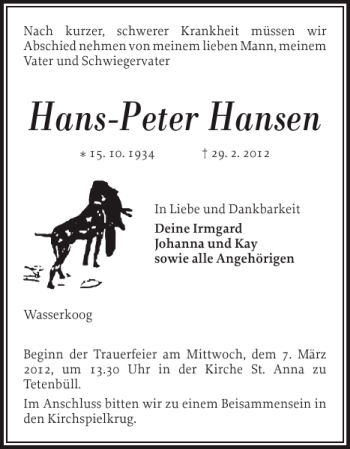 Traueranzeige von Hans-Peter Hansen von Husumer Nachrichten