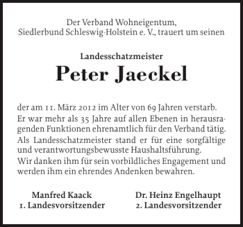 Traueranzeige von Peter Jaeckel von Schleswiger Nachrichten