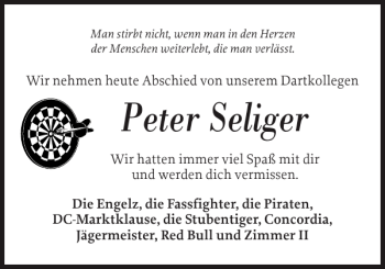 Traueranzeige von Peter Seliger von Norddeutsche Rundschau