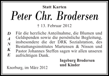 Traueranzeige von Peter Chr. Brodersen von Flensburger Tageblatt