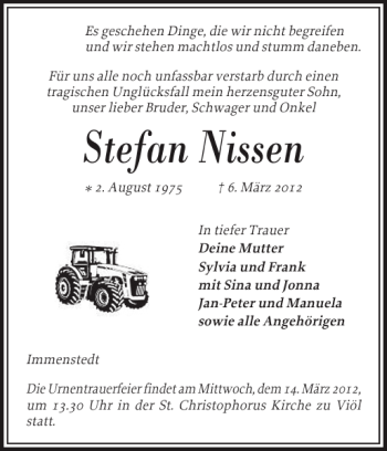 Traueranzeige von Stefan Nissen von Husumer Nachrichten