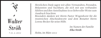 Traueranzeige von Walter Ströh von Landeszeitung