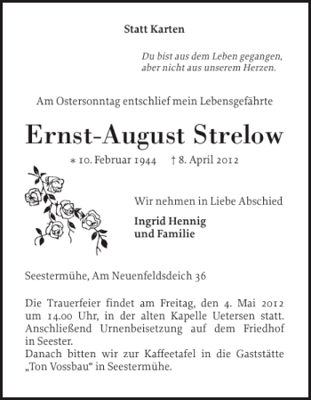 Traueranzeige von Ernst-August Strelow von Elmshorner Nachrichten