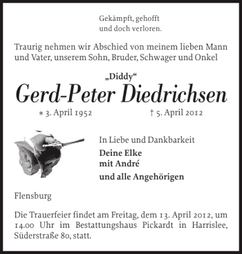 Traueranzeige von Gerd-Peter Diedrichsen von Flensburger Tageblatt