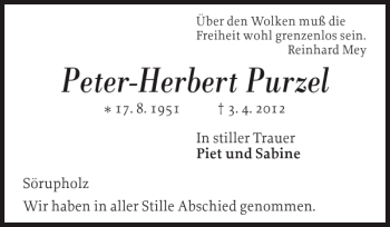 Traueranzeige von Peter-Herbert Purzel von Flensburger Tageblatt