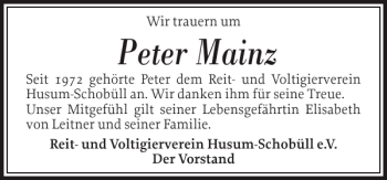 Traueranzeige von Peter Mainz von Husumer Nachrichten
