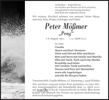 Traueranzeige von Peter Mößmer von Der Insel-Bote