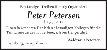 Traueranzeige von Peter Petersen von Flensburger Tageblatt