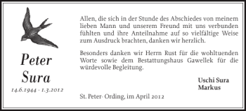 Traueranzeige von Peter Sura von Husumer Nachrichten