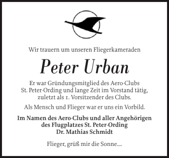Traueranzeige von Peter Urban von Husumer Nachrichten