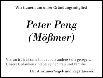 Traueranzeige von Peter Peng Mößmer von Der Insel-Bote