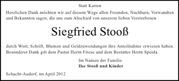 Traueranzeige von Siegfried Stooß von Landeszeitung