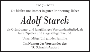Traueranzeige von Adolf Starck von Landeszeitung