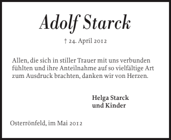 Traueranzeige von Adolf Starck von Landeszeitung