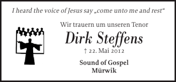 Traueranzeige von Dirk Steffens von Flensburger Tageblatt