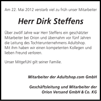 Traueranzeige von Dirk Steffens von Flensburger Tageblatt