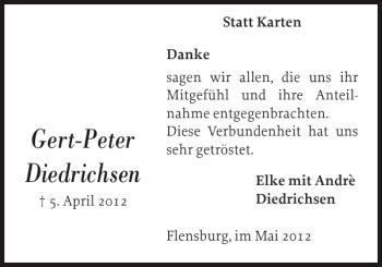 Traueranzeige von Gert-Peter Diedrichsen von Flensburger Tageblatt