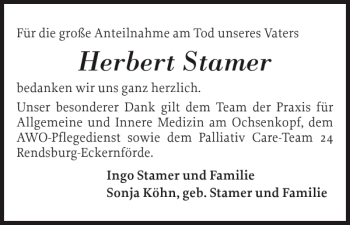 Traueranzeige von Herbert Stamer von Eckernförder Zeitung