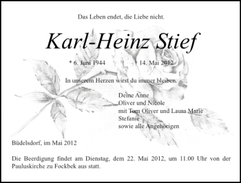 Traueranzeige von Karl-Heinz Stief von Landeszeitung