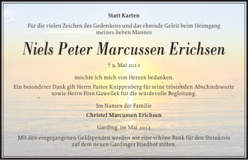 Traueranzeige von Niels Peter Marcussen Erichsen von Husumer Nachrichten