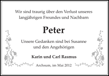 Traueranzeige von Peter  von Sylter Rundschau