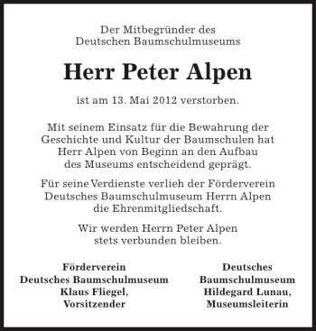 Traueranzeige von Peter Alpen von Pinneberger Tageblatt