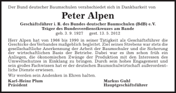 Traueranzeige von Peter Alpen von Pinneberger Tageblatt
