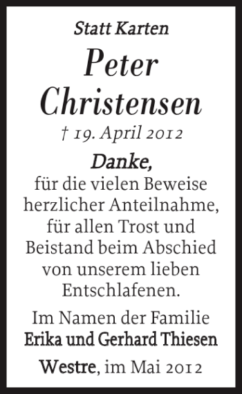 Traueranzeige von Peter Christensen von Nordfriesland Tageblatt