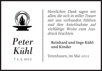 Traueranzeige von Peter Kühl von Landeszeitung