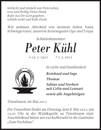 Traueranzeige von Peter Kühl von Landeszeitung
