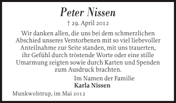 Traueranzeige von Peter Nissen von Flensburger Tageblatt