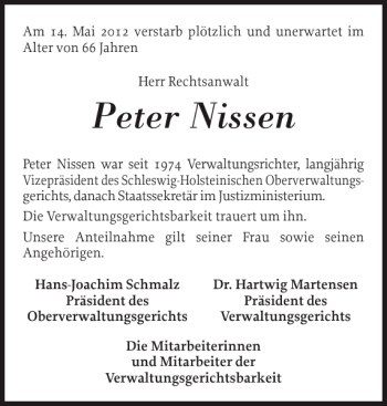 Traueranzeige von Peter Nissen von Schleswiger Nachrichten