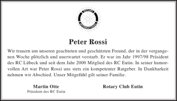 Traueranzeige von Peter Rossi von Ostholsteiner Anzeiger
