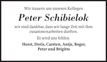 Traueranzeige von Peter Schibielok von Sylter Rundschau