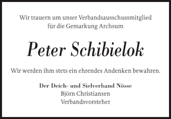 Traueranzeige von Peter Schibielok von Sylter Rundschau