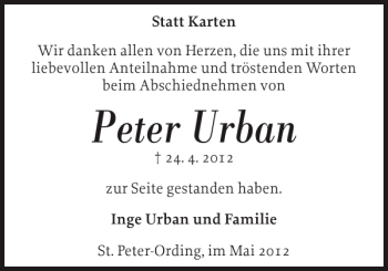 Traueranzeige von Peter Urban von Husumer Nachrichten