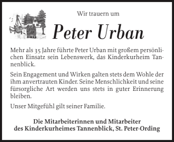Traueranzeige von Peter Urban von Husumer Nachrichten